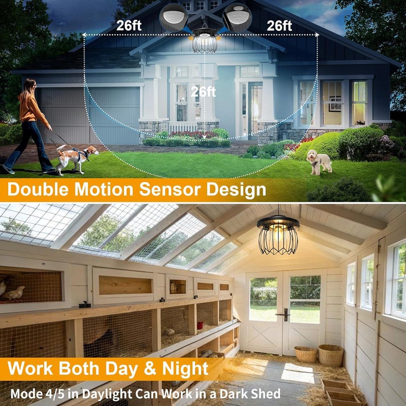 AEQ Solar Shed Light Outdoor, Gazebo Lights Solar Lights Work Day/Night for Porch Barn Chicken Coop Indoor with Remote, Double Motion Sensor, 16.5ft Cord, Dimmable Warm/Cool White - Image 3